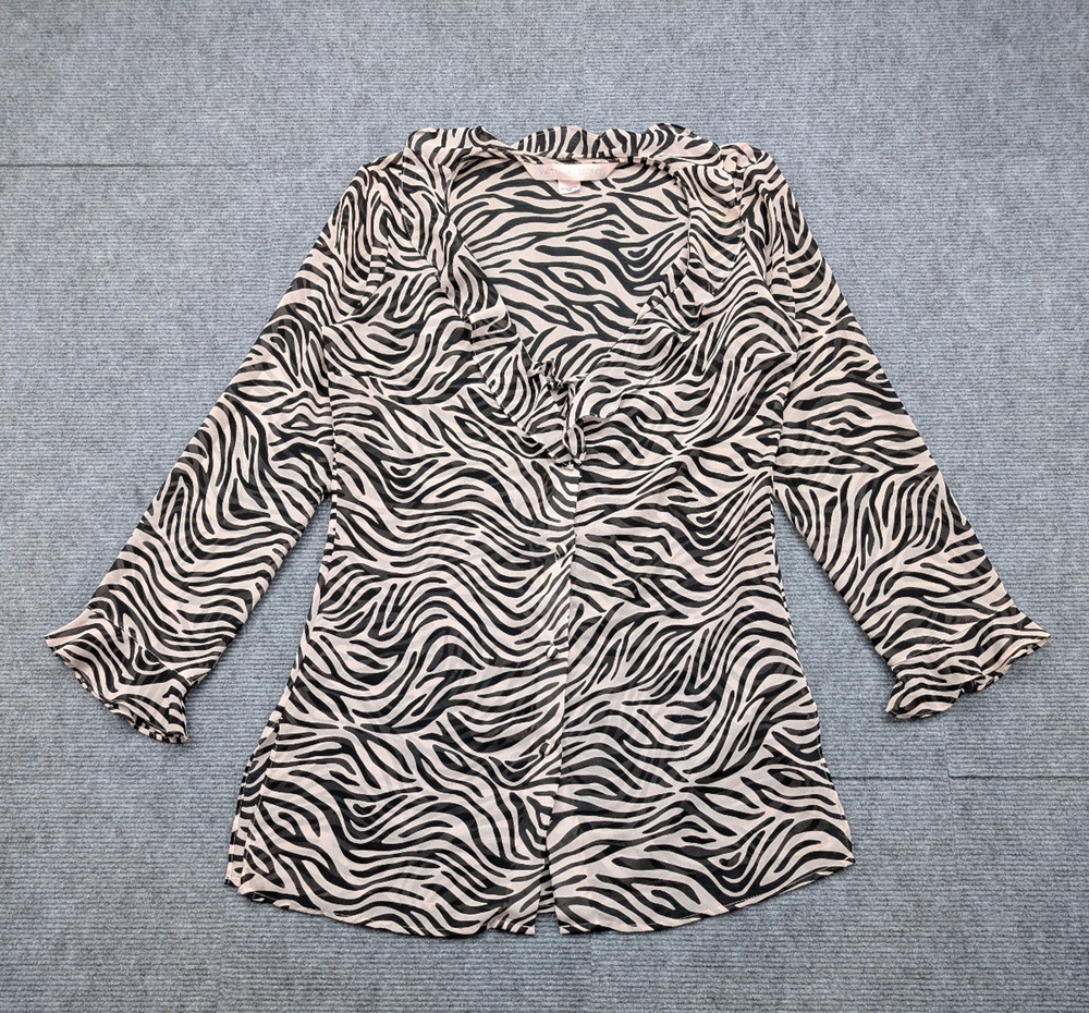 Vintage Victorias Secret Blouse Womens XS Zebra 90s Sheer Chiffon Ruffle Y2K